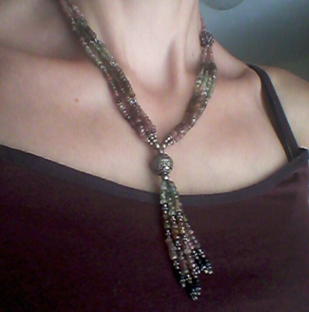 beaded necklace made of stones, amethysts